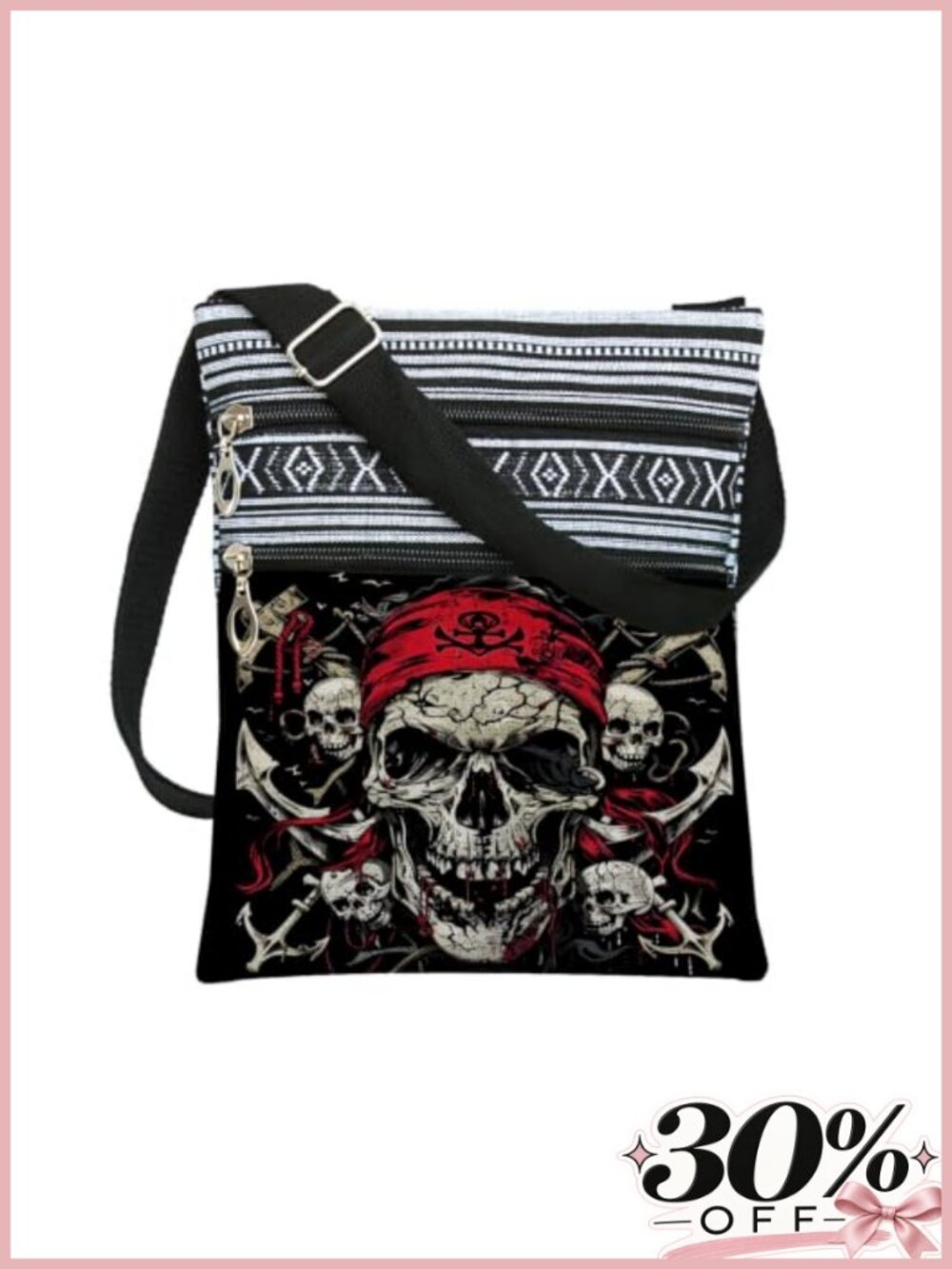 Cool Pirate Skull Printed Crossbody Bag Bohemian Ethnic Messenger Bag with